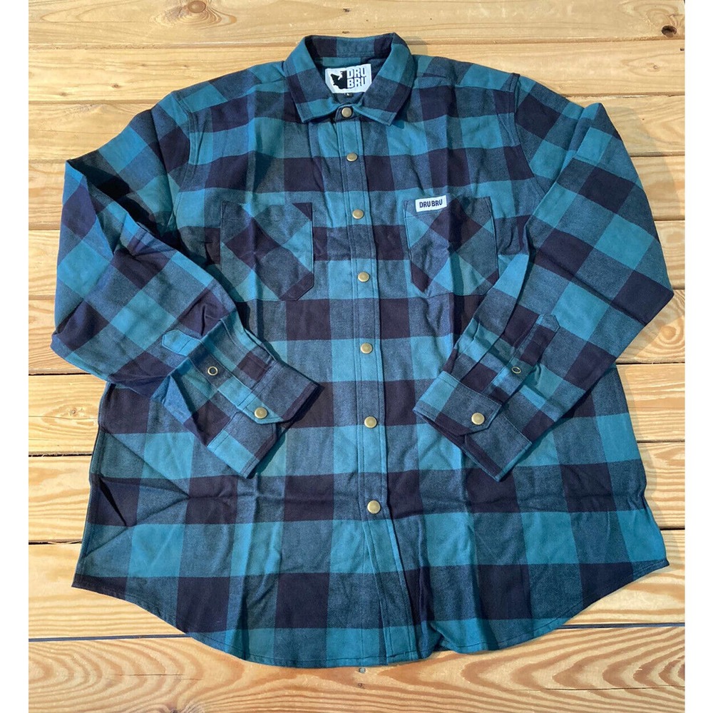 NWT Dru Bru Brist MFG Snap Up Plaid Shirt Size Large Men’s Green Long Sleeve